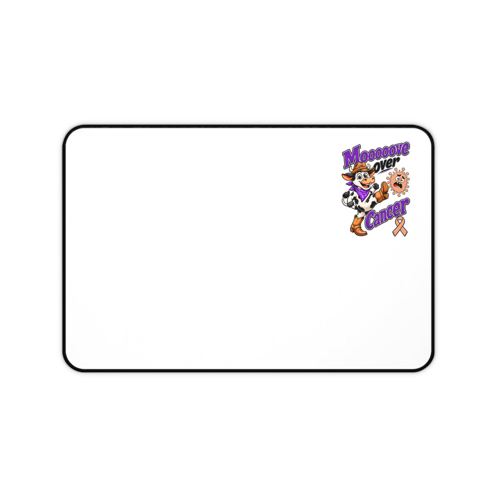 Moooove Over Cancer desk mat with Uterine Cancer awareness ribbon design