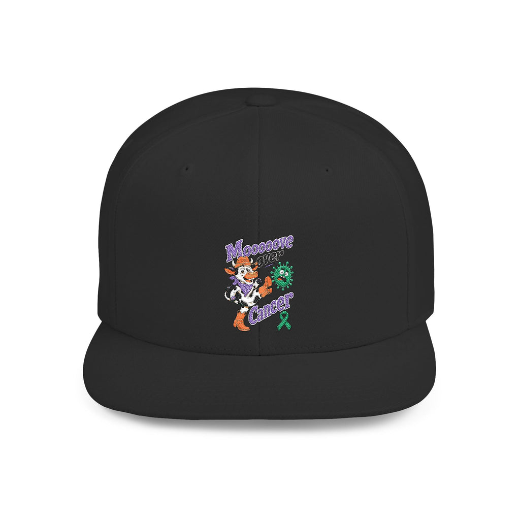 Heather gray and black Moooove Over Cancer snapback hat with embroidered awareness artwork