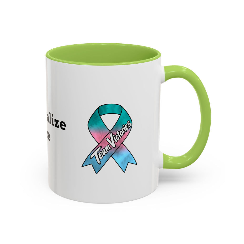 Moooove Over Cancer mug with Thyroid Cancer awareness ribbon and purple accent handle
