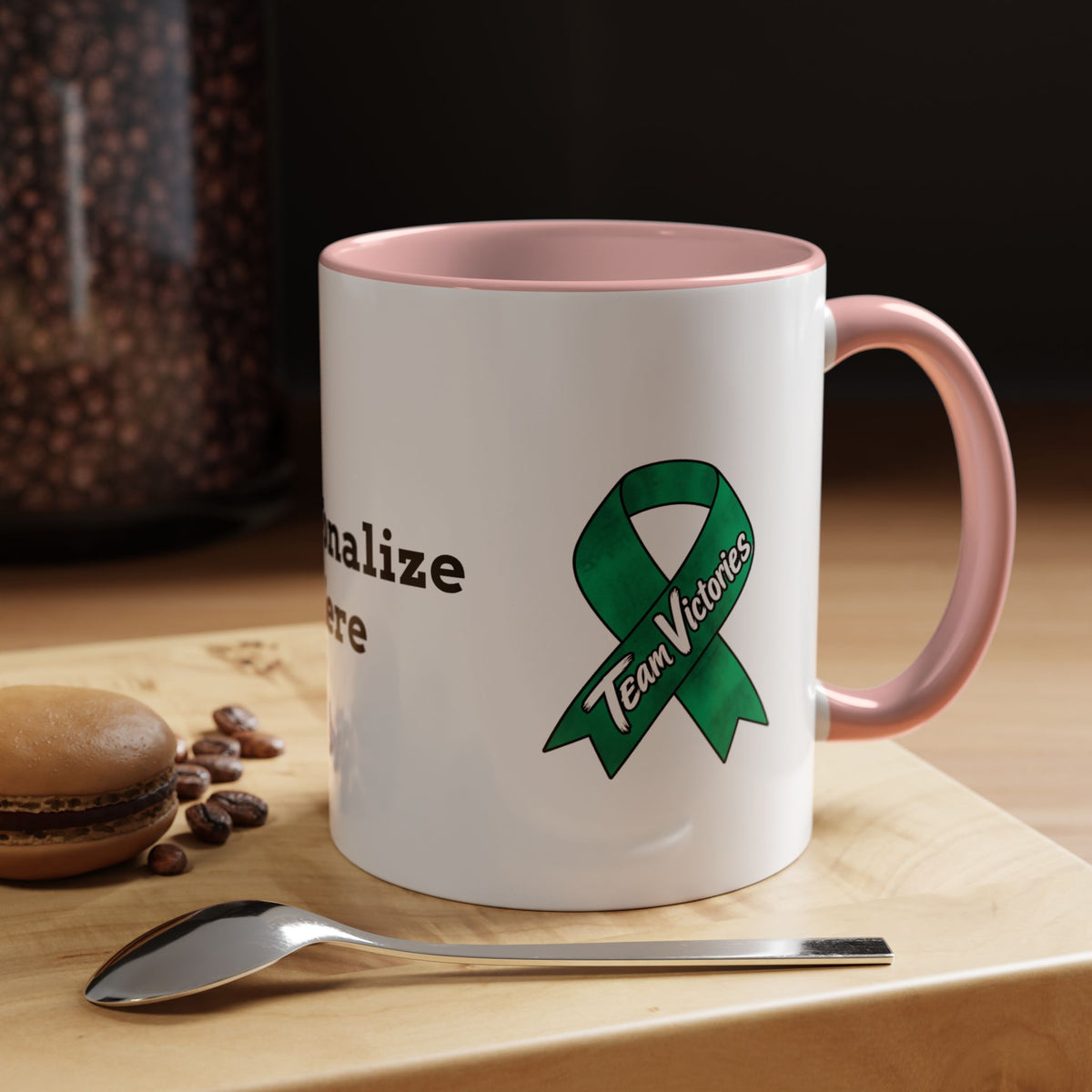 Moooove Over Cancer mug showing the colorful artwork and custom-name area