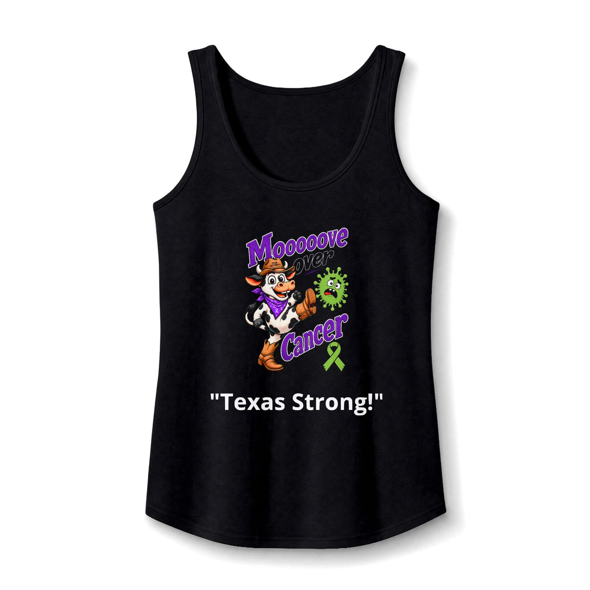 Black Moooove Over Cancer Texas Strong tank top with Non-Hodgkin/Lymphoma Cancer awareness ribbon