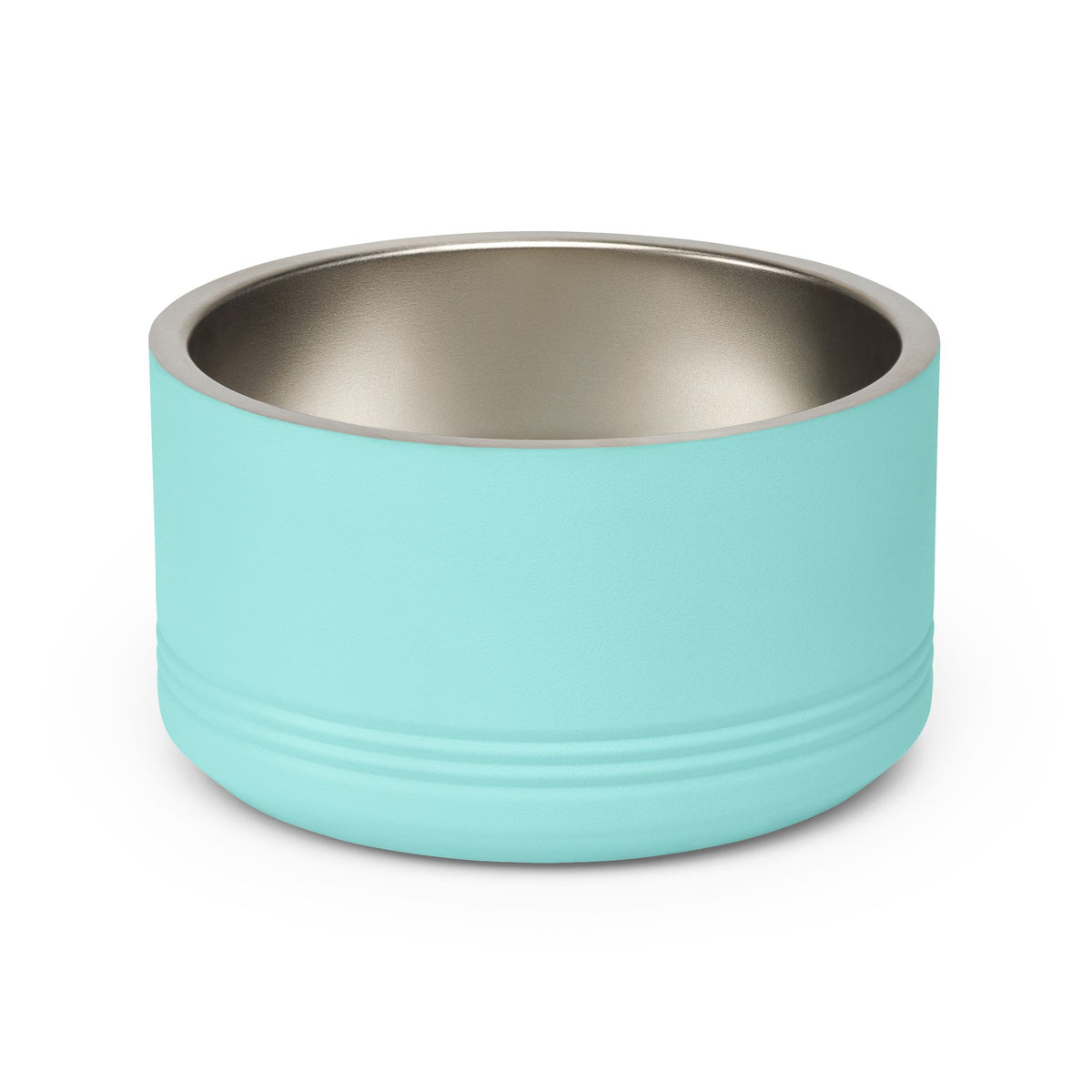 Plain turquoise stainless steel pet bowl showing the exterior