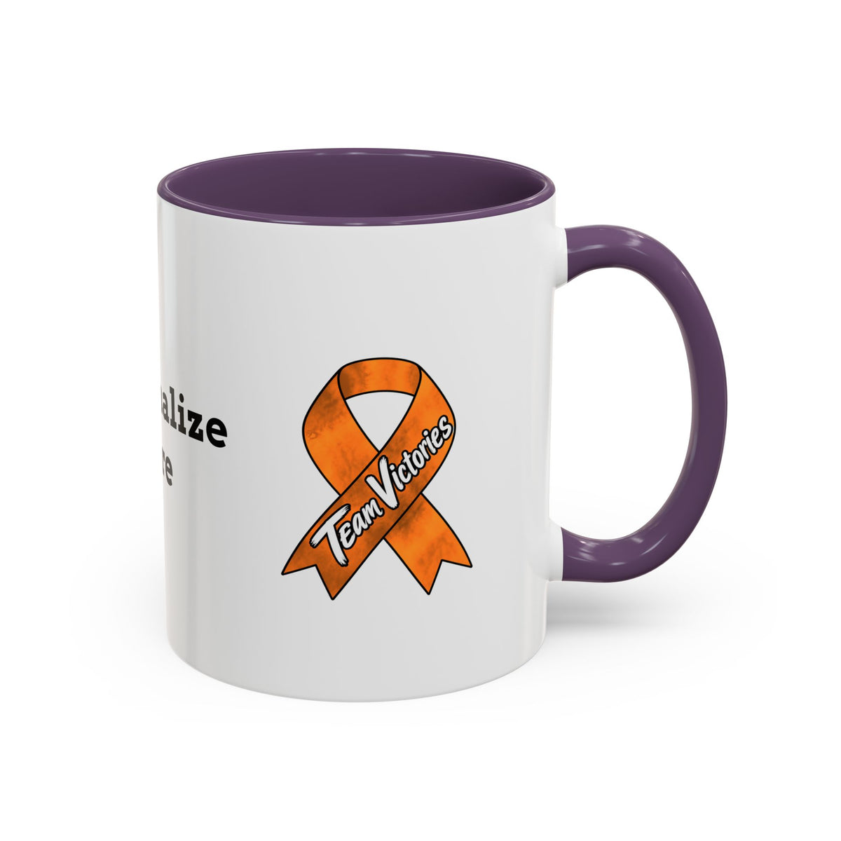 Moooove Over Cancer mug with Team Victories Leukemia/Kidney Cancer awareness ribbon and purple accents