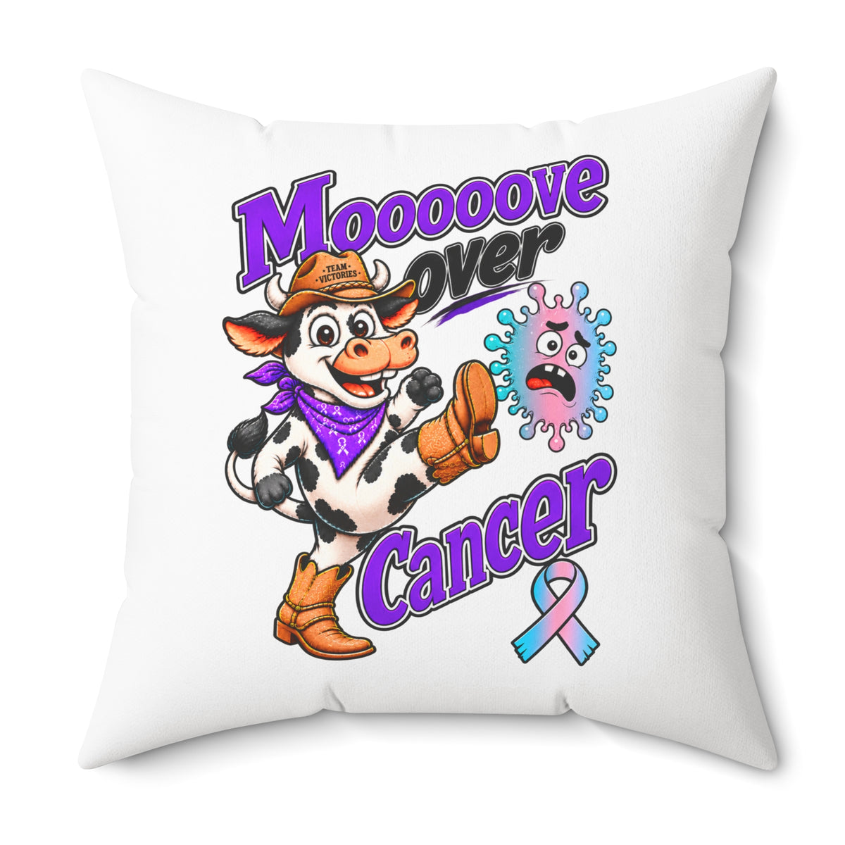Team Victories ribbon pillow with Thyroid Cancer awareness ribbon artwork