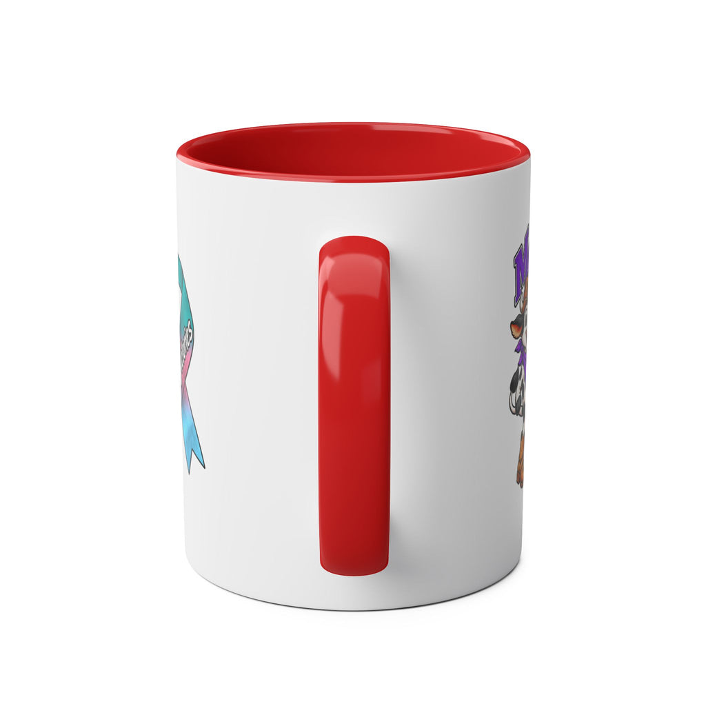 Red Moooove Over Cancer mug showing the side handle and printed design