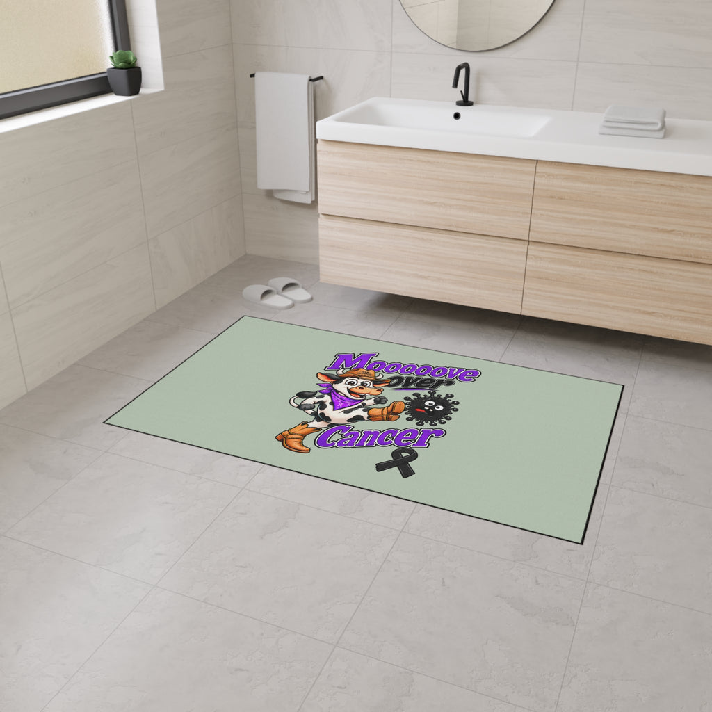 Moooove Over Cancer mat placed in a bathroom entry