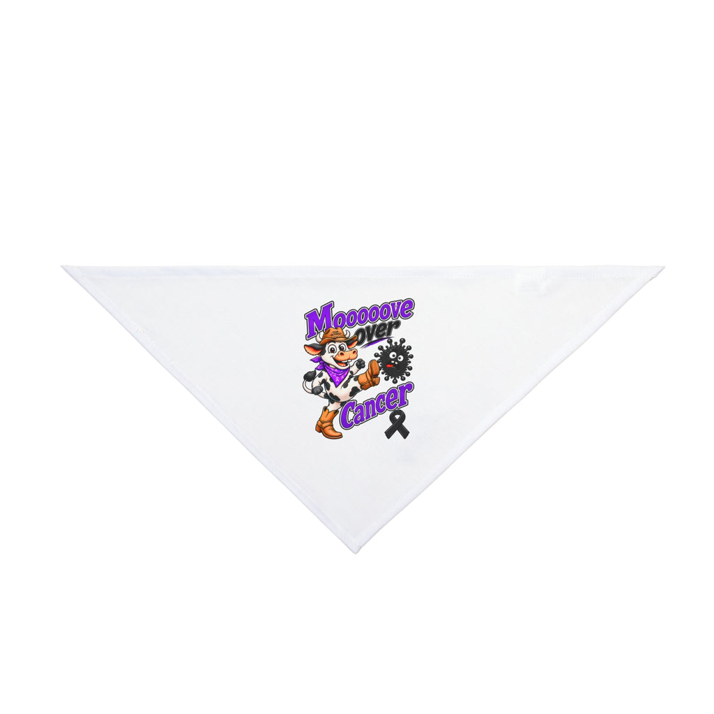 Moooove Over Cancer white triangular pet bandana displayed flat