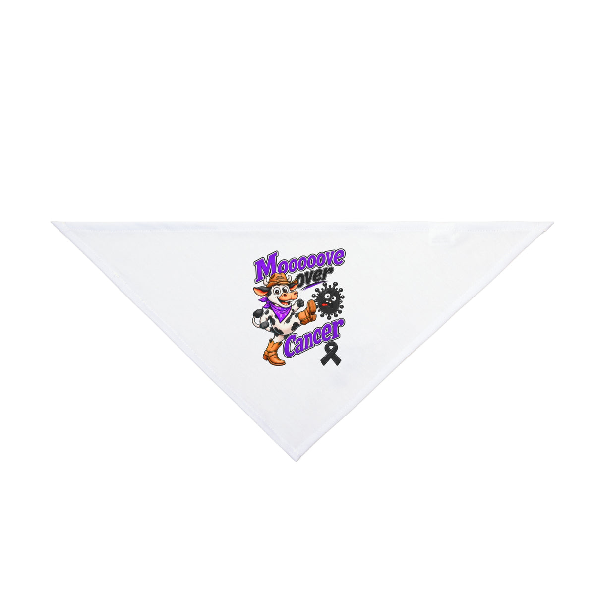 Moooove Over Cancer white triangular pet bandana displayed flat