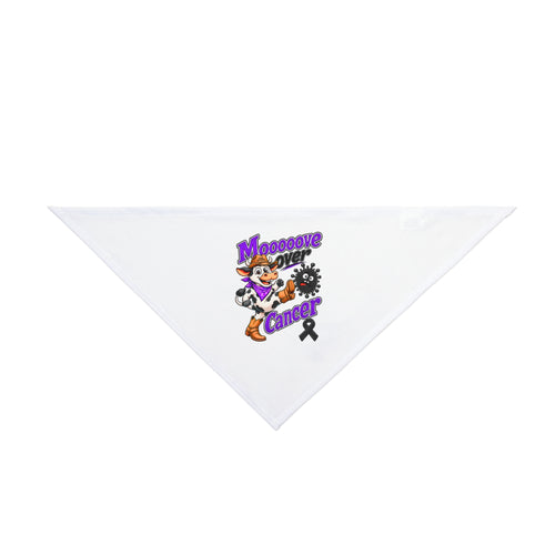 Moooove Over Cancer white triangular pet bandana displayed flat