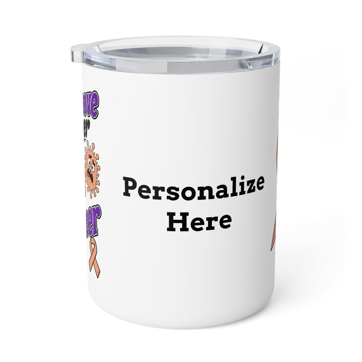 Moooove Over Cancer mug showing the area for a personalized name or custom text