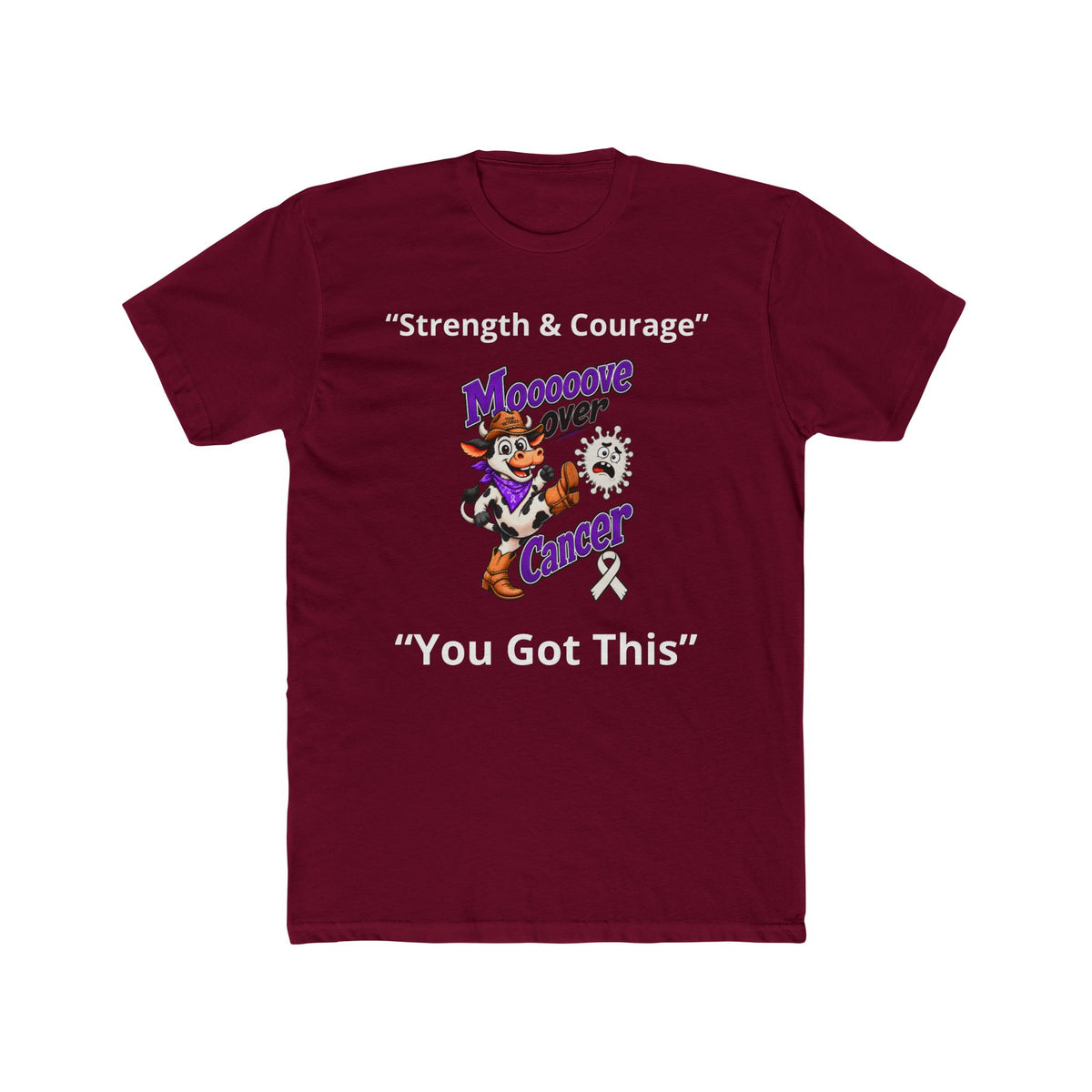 Moooove Over Cancer Lung Cancer awareness ribbon T-shirt in burgundy