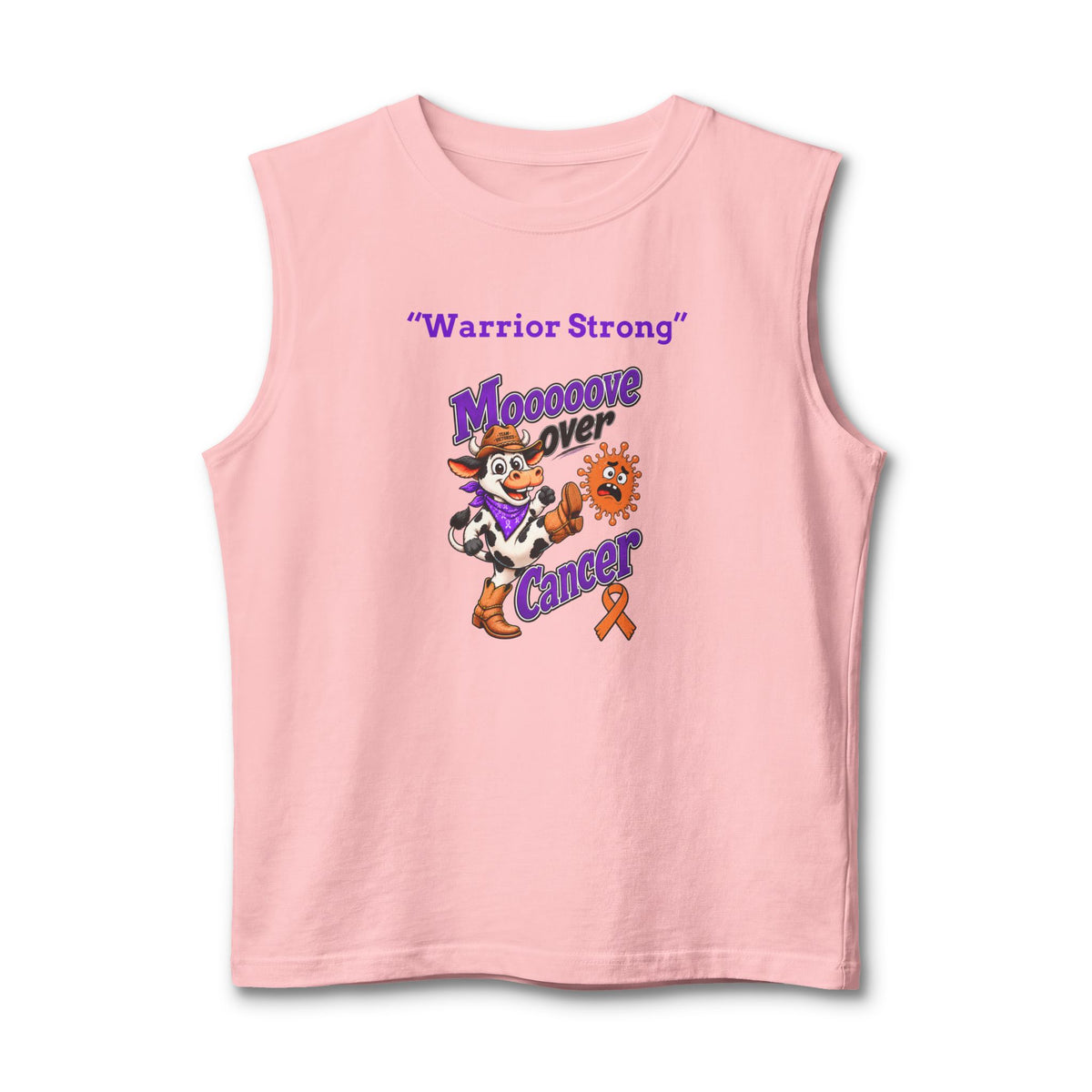 Moooove Over Cancer Warrior Strong tank top with Leukemia/Kidney Cancer awareness ribbon in pink