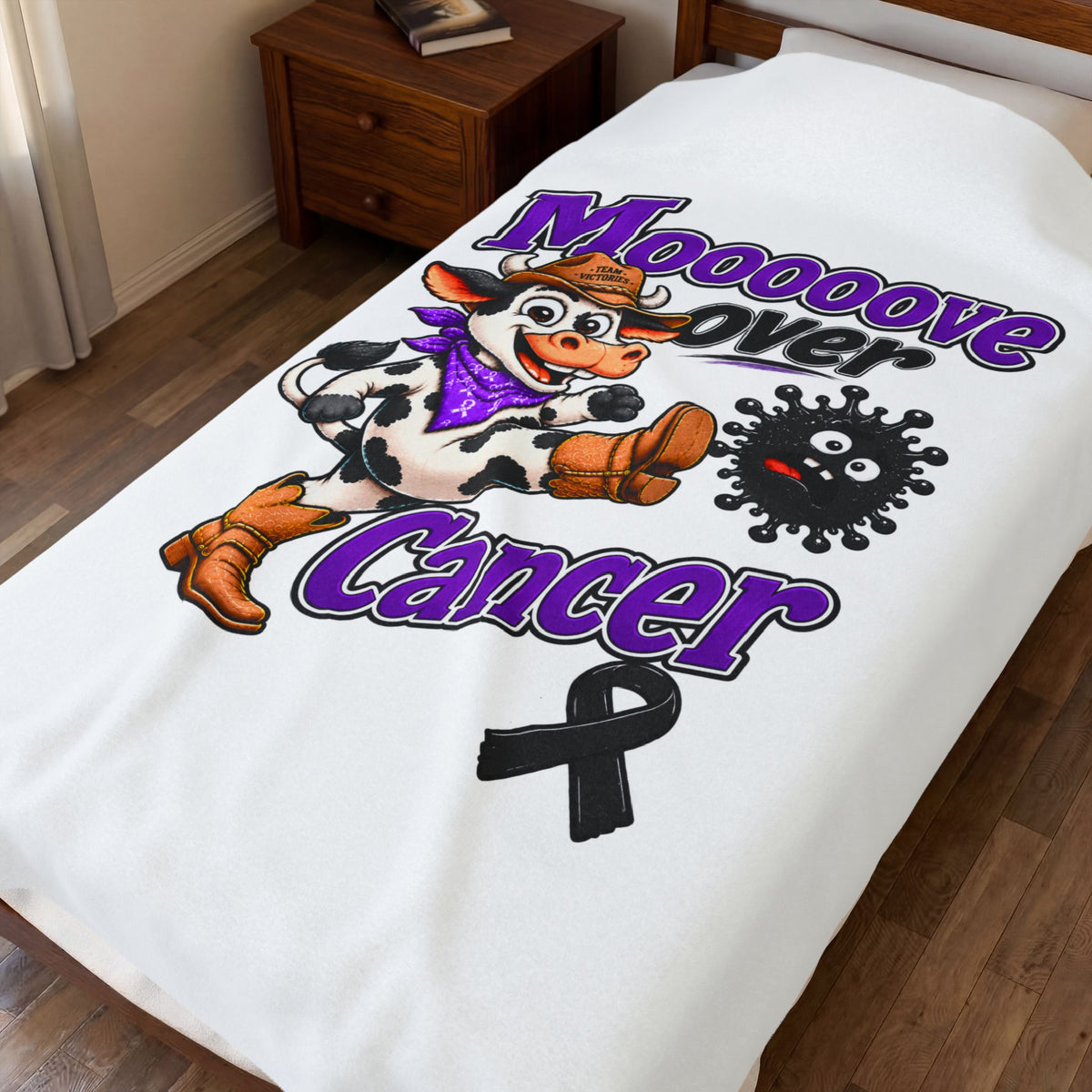 Kickin' Cancer Velveteen Plush Blanket - Vertical - White