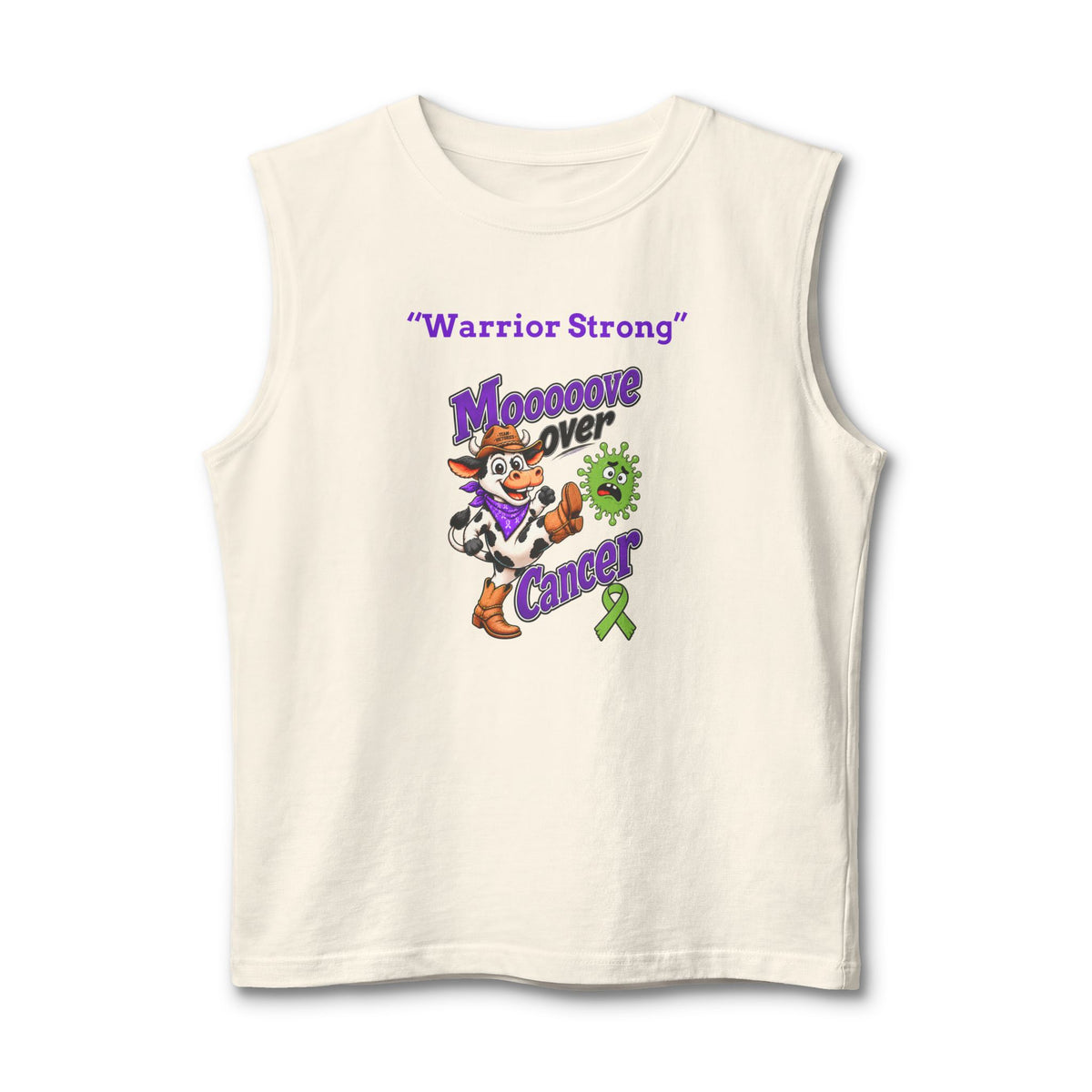 Cream Moooove Over Cancer Warrior Strong tank top with cancer awareness artwork