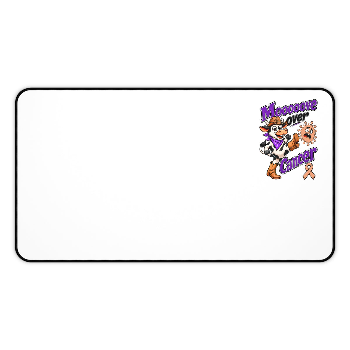 Moooove Over Cancer Uterine Cancer awareness desk mat in wide rectangular size