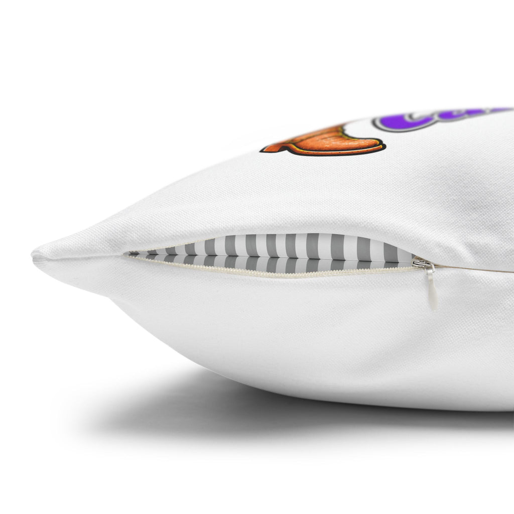 Close-up of the concealed zipper on the Moooove Over Cancer pillow cover