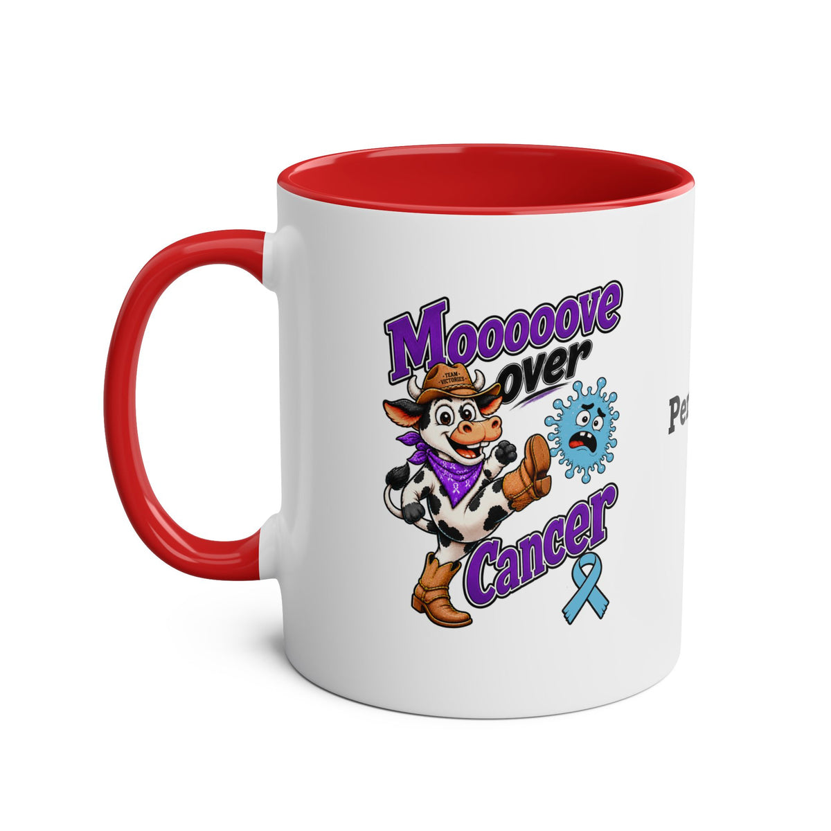 Moooove Over Cancer two-tone mug with red interior and handle