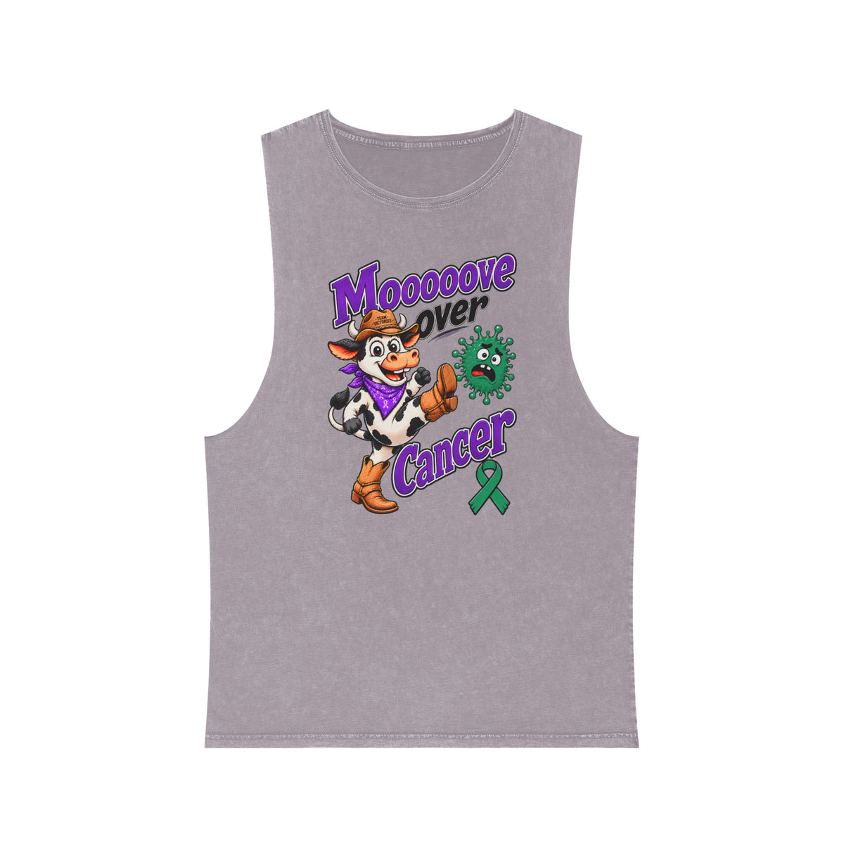 Moooove Over Cancer tank top in mauve with green Liver Cancer awareness ribbon