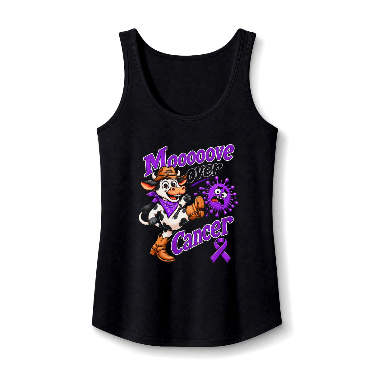Black Moooove Over Cancer tank top with Pancreatic Cancer awareness ribbon