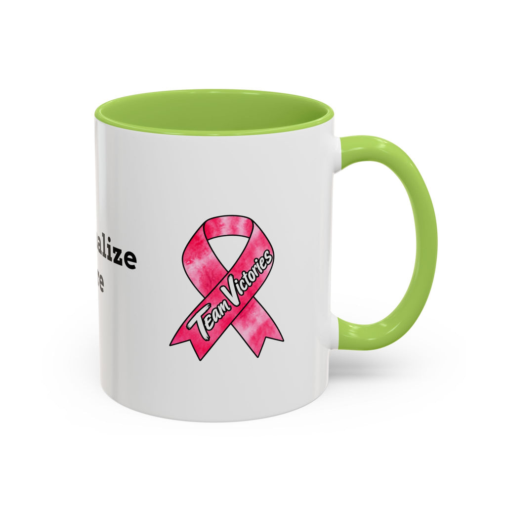 Moooove Over Cancer mug with purple handle and cow character artwork