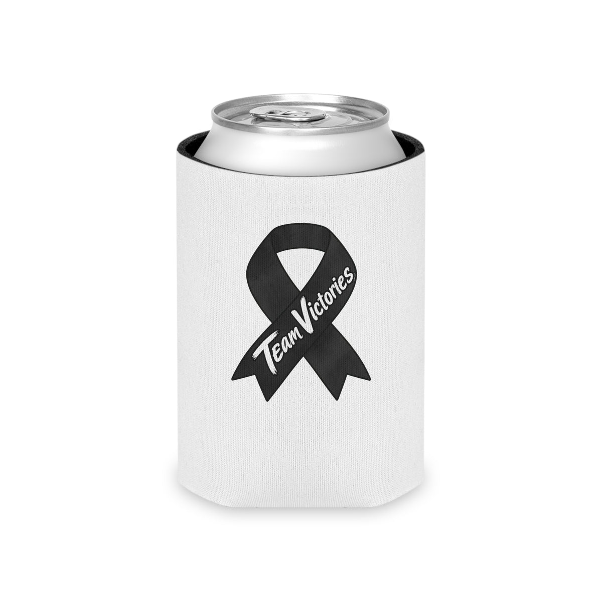 Reverse view of the Team Victories ribbon design on the can cooler