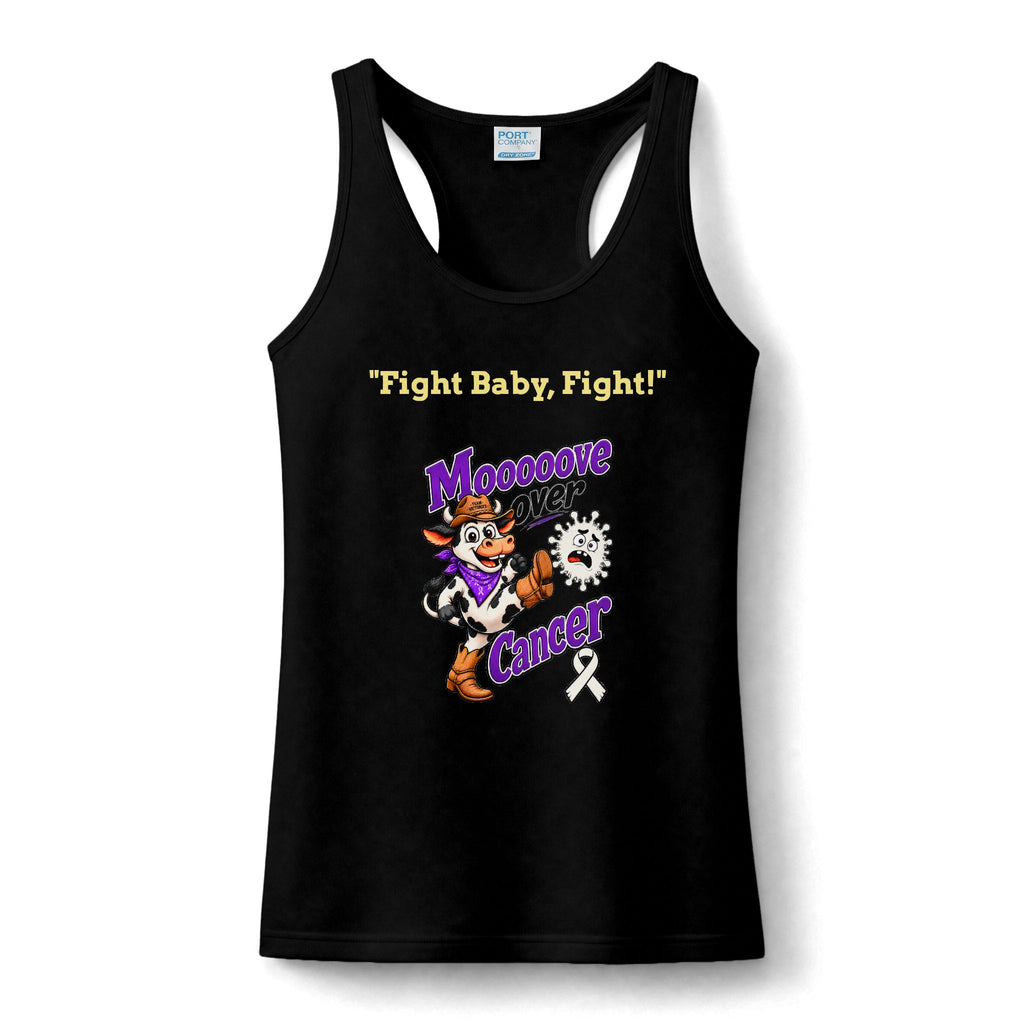 Black Moooove Over Cancer women's tank with Fight Baby Fight and Lung Cancer awareness ribbon