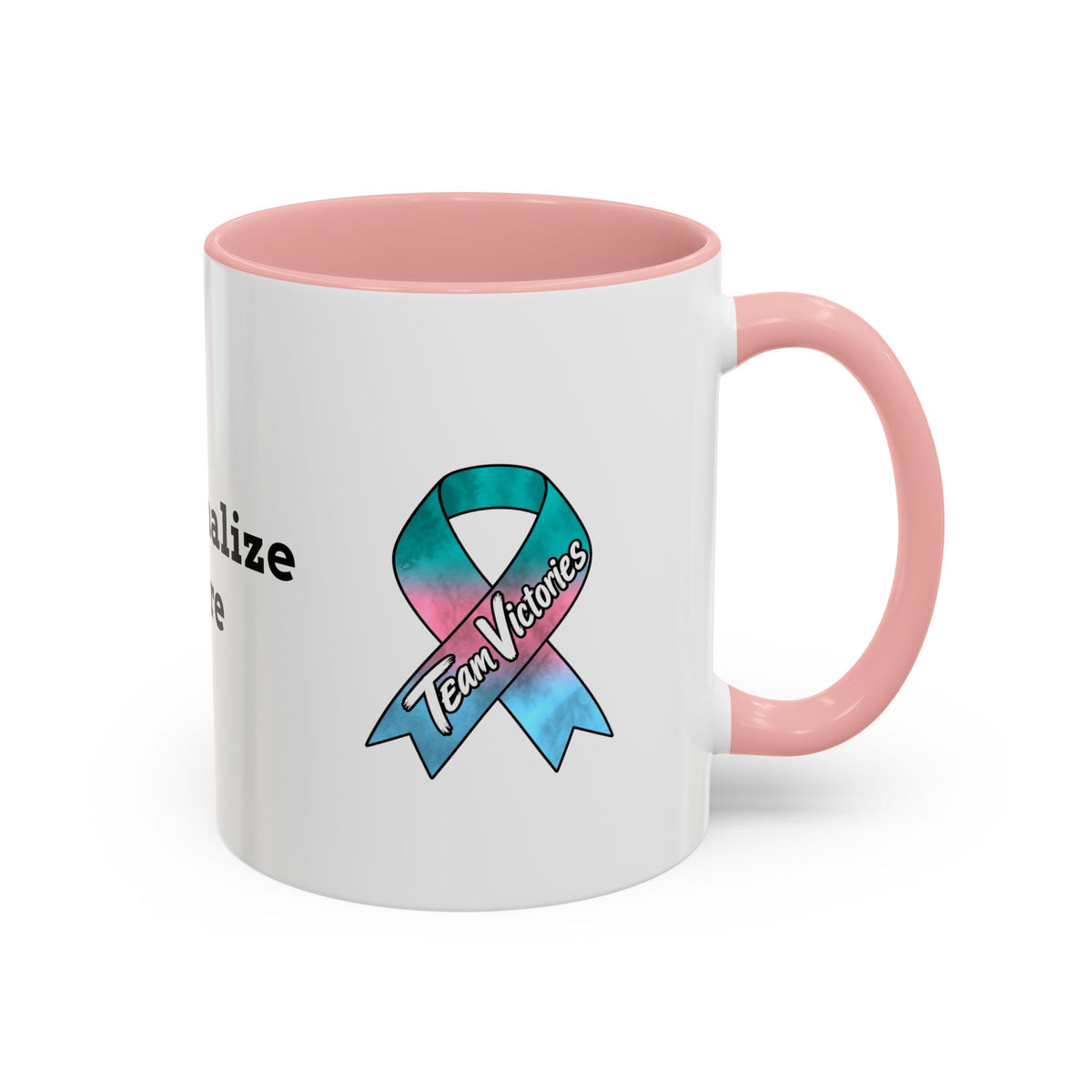 Moooove Over Cancer Thyroid Cancer awareness ribbon mug in a coffee setting