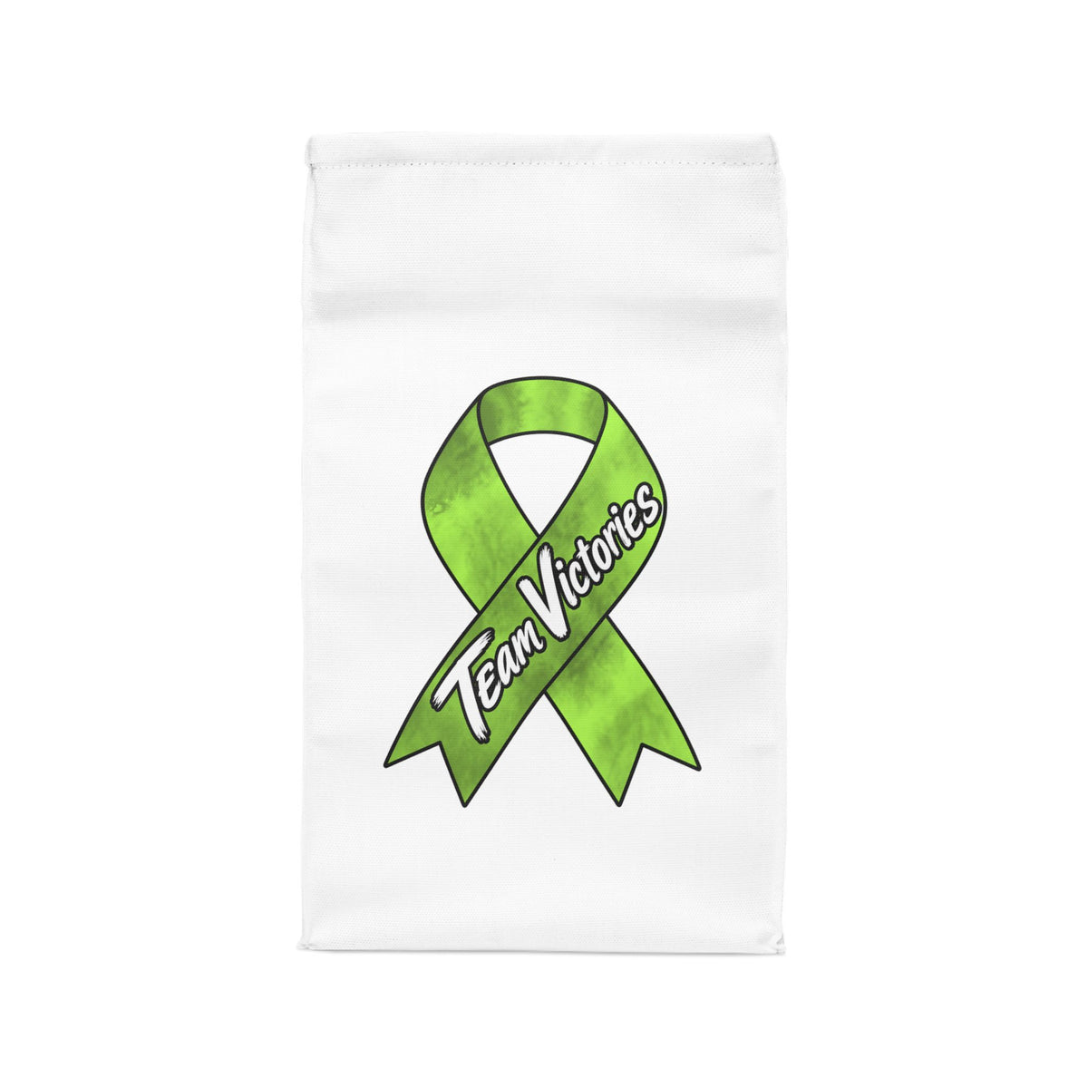 Green Team Victories ribbon artwork on the Moooove Over Cancer lunch bag
