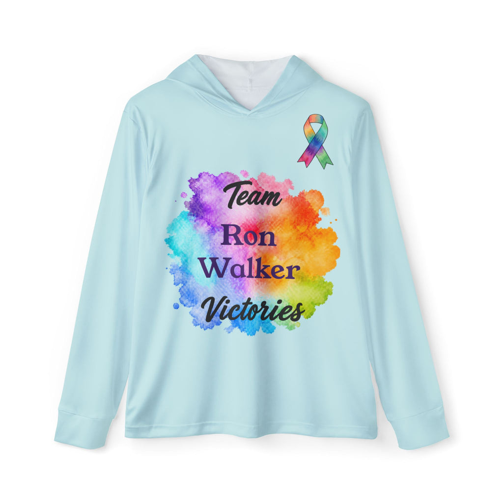 Light Blue Team Victories hoodie with colorful front artwork and the name Ron Walker