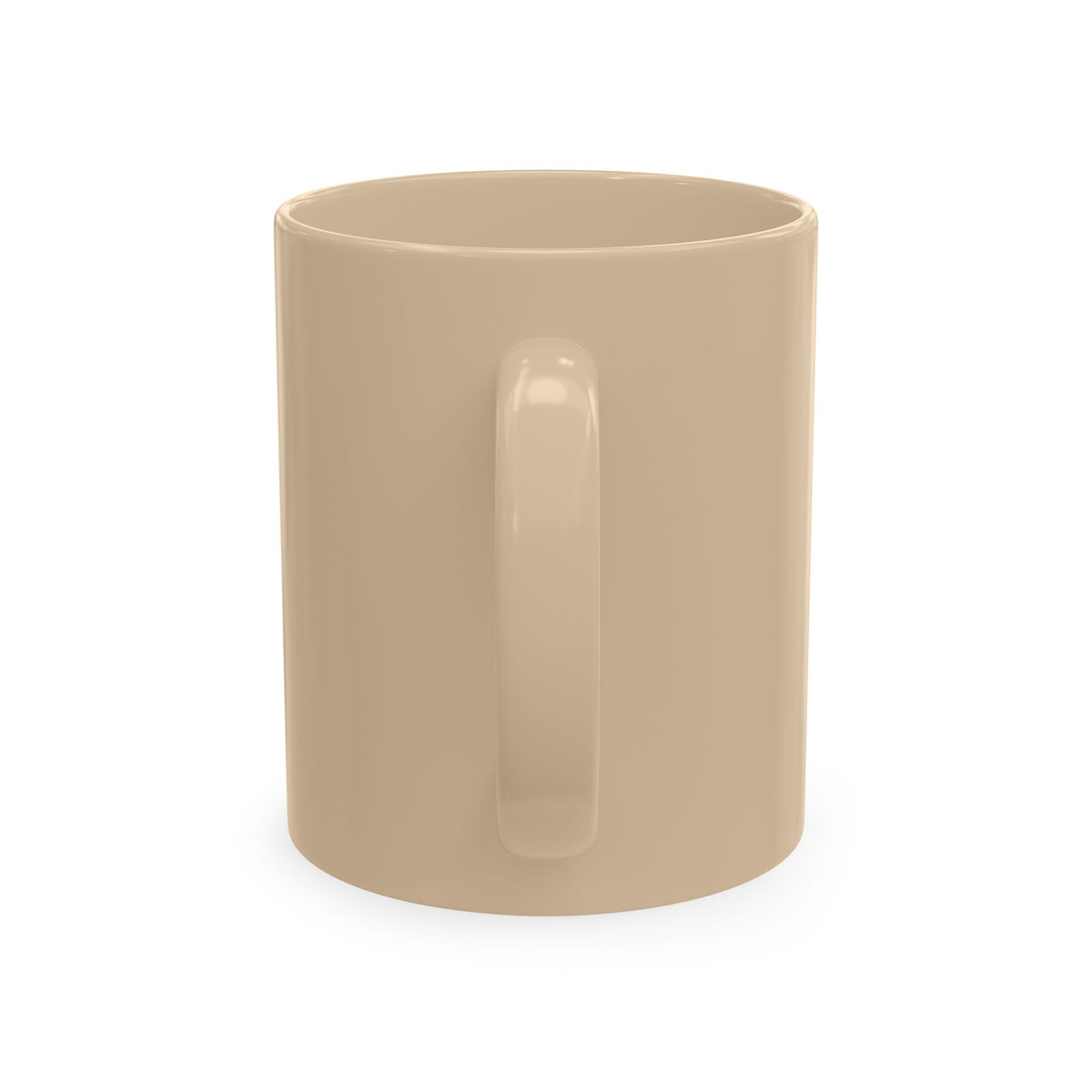 Back view of the Almond Kickin' Cancer ceramic mug showing its C-shaped handle