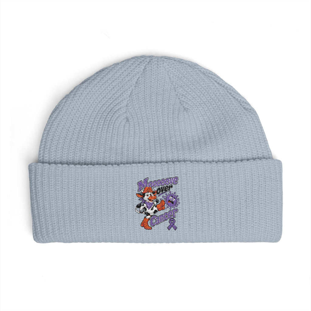 Light blue Moooove Over Cancer embroidered cuff beanie