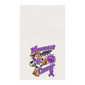 Moooove Over Cancer tea towel with colorful cow, purple ribbon, and bold cancer-support artwork