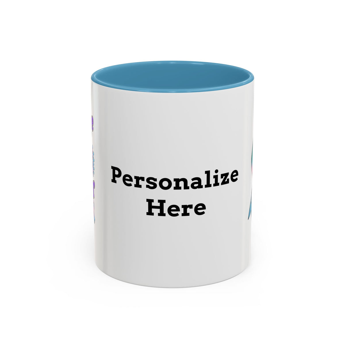 Moooove Over Cancer personalized mug shown with blue accent interior