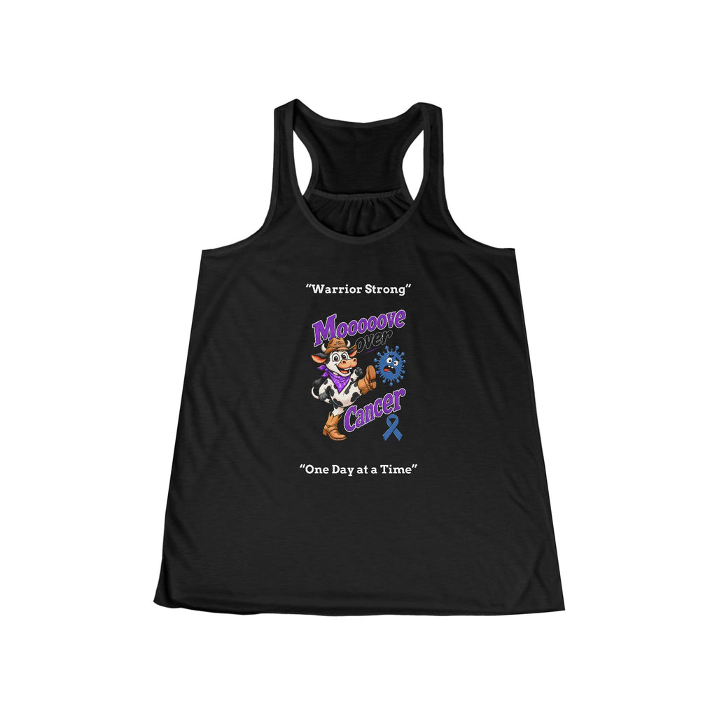 Black Moooove Over Cancer Warrior Strong women's racerback tank with One Day at a Time artwork