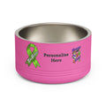 Mooove Over Cancer personalized pink pet bowl with Non-Hodgkin/Lymphoma Cancer awareness ribbon