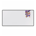 Moooove Over Cancer extended desk mat with colorful awareness artwork positioned in the upper right