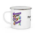 Moooove Over Cancer enamel camping mug with all-cancer awareness ribbon and custom name personalization area