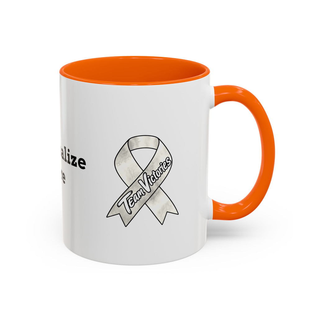 Moooove Over Cancer mug with Lung Cancer awareness ribbon and yellow accent handle