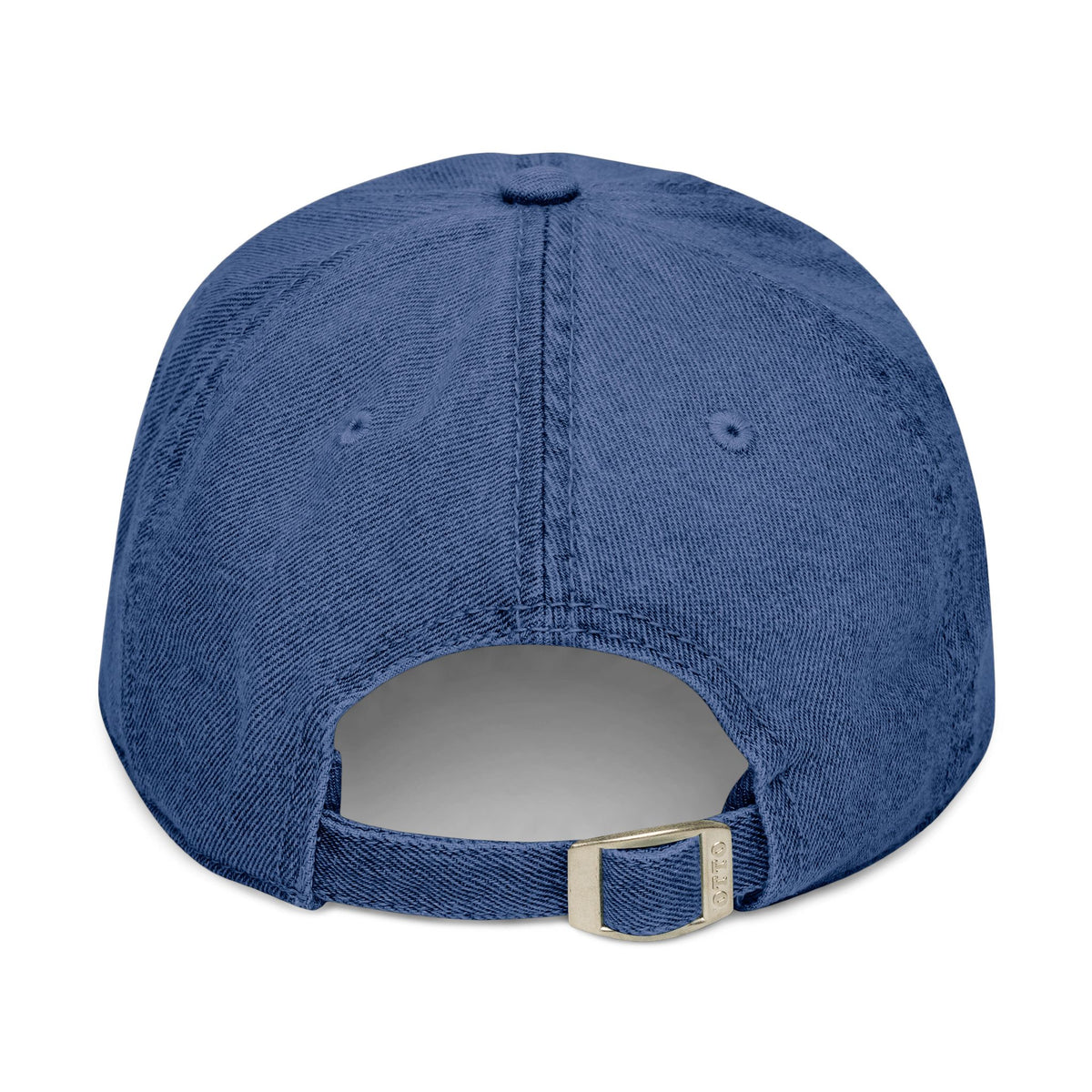 Navy Moooove Over Cancer denim hat showing adjustable back strap