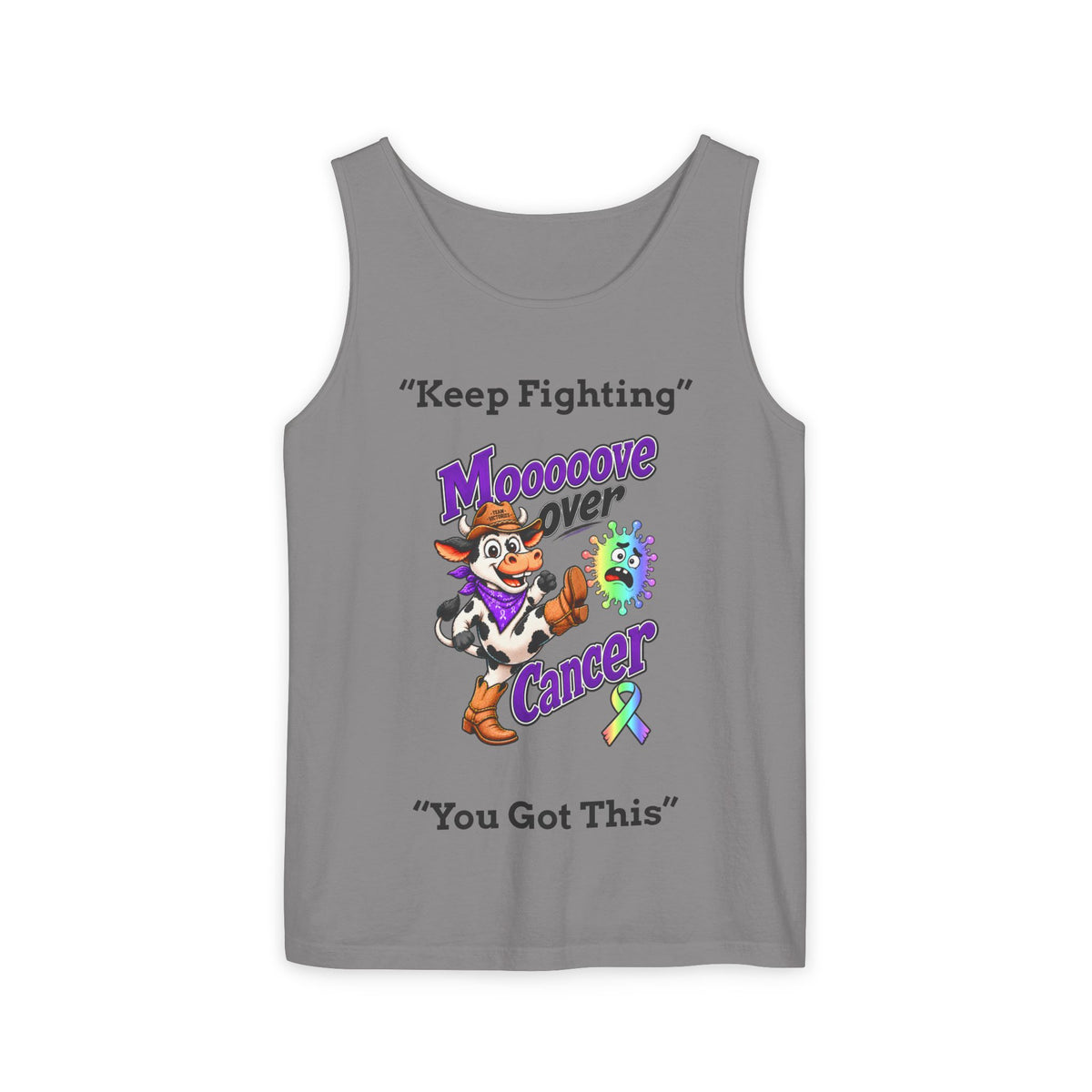 Gray Moooove Over Cancer tank top with You Got This and all-cancer awareness ribbon artwork