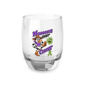 Moooove Over Cancer 6 oz whiskey glass with colorful cow artwork and green awareness ribbon