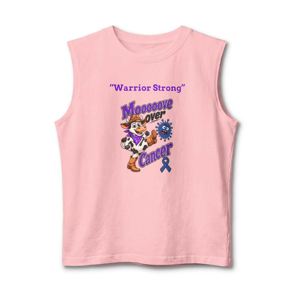 Pink Moooove Over Cancer Warrior Strong tank top with Colon Cancer awareness ribbon