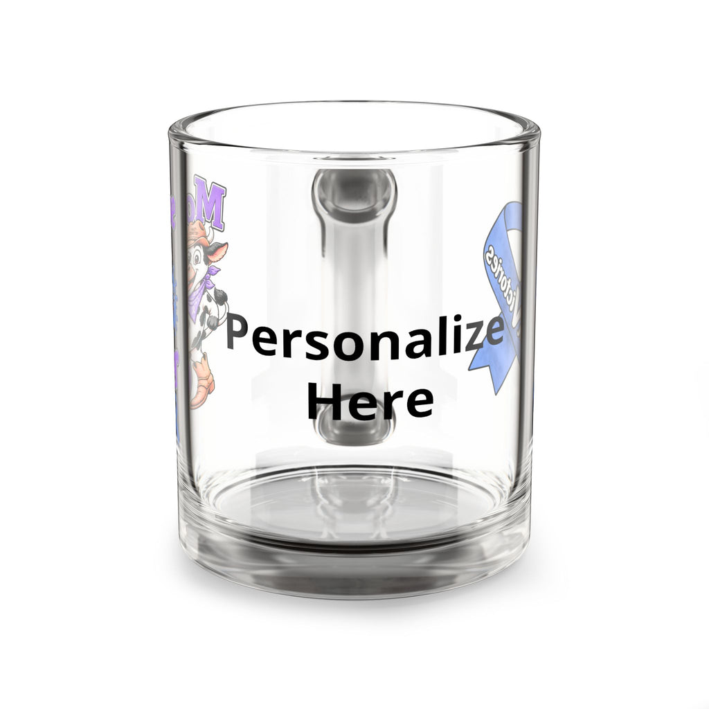 Personalized Moooove Over Cancer glass mug showing the customizable name area