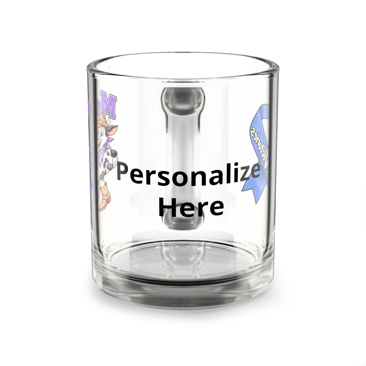 Personalized Moooove Over Cancer glass mug showing the customizable name area