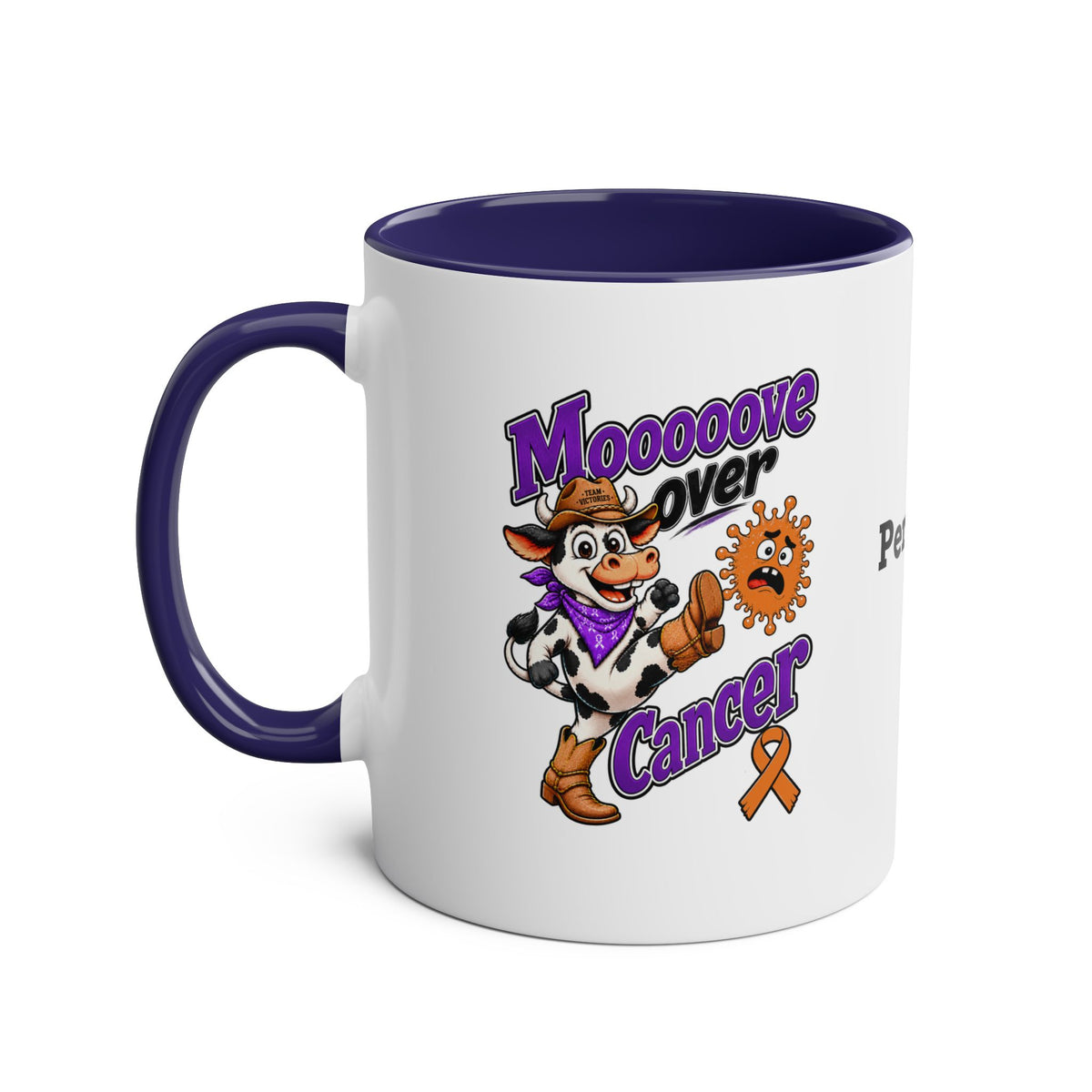 Moooove Over Cancer two-tone mug with purple interior and handle