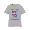 Moooove Over Cancer gray T-shirt with Fight Baby Fight slogan and Prostate Cancer awareness ribbon