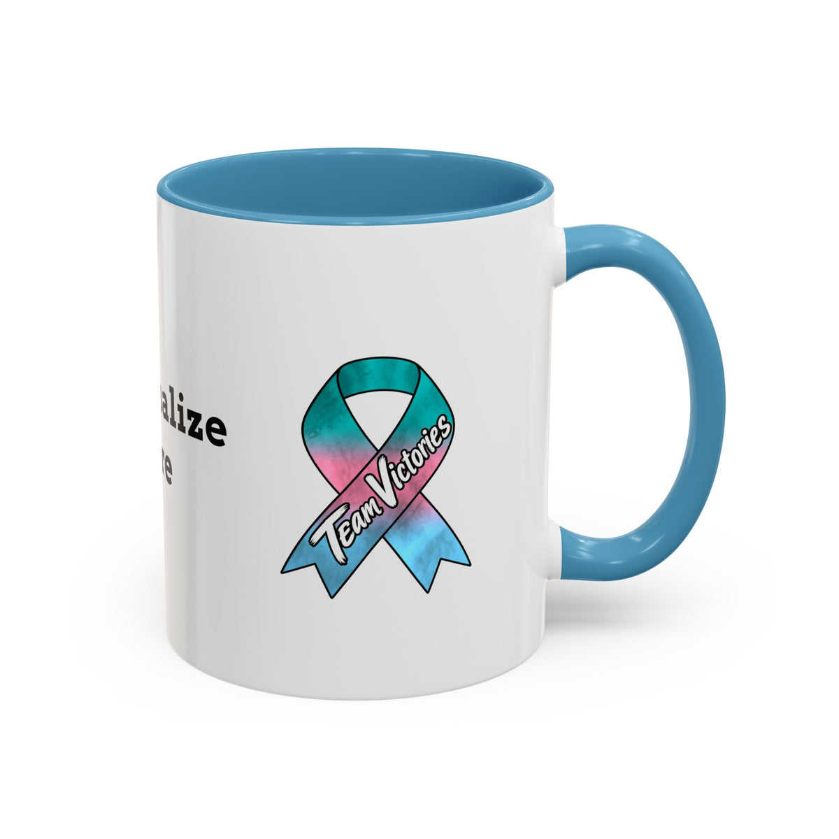 Moooove Over Cancer mug with Thyroid Cancer awareness ribbon and orange accent handle