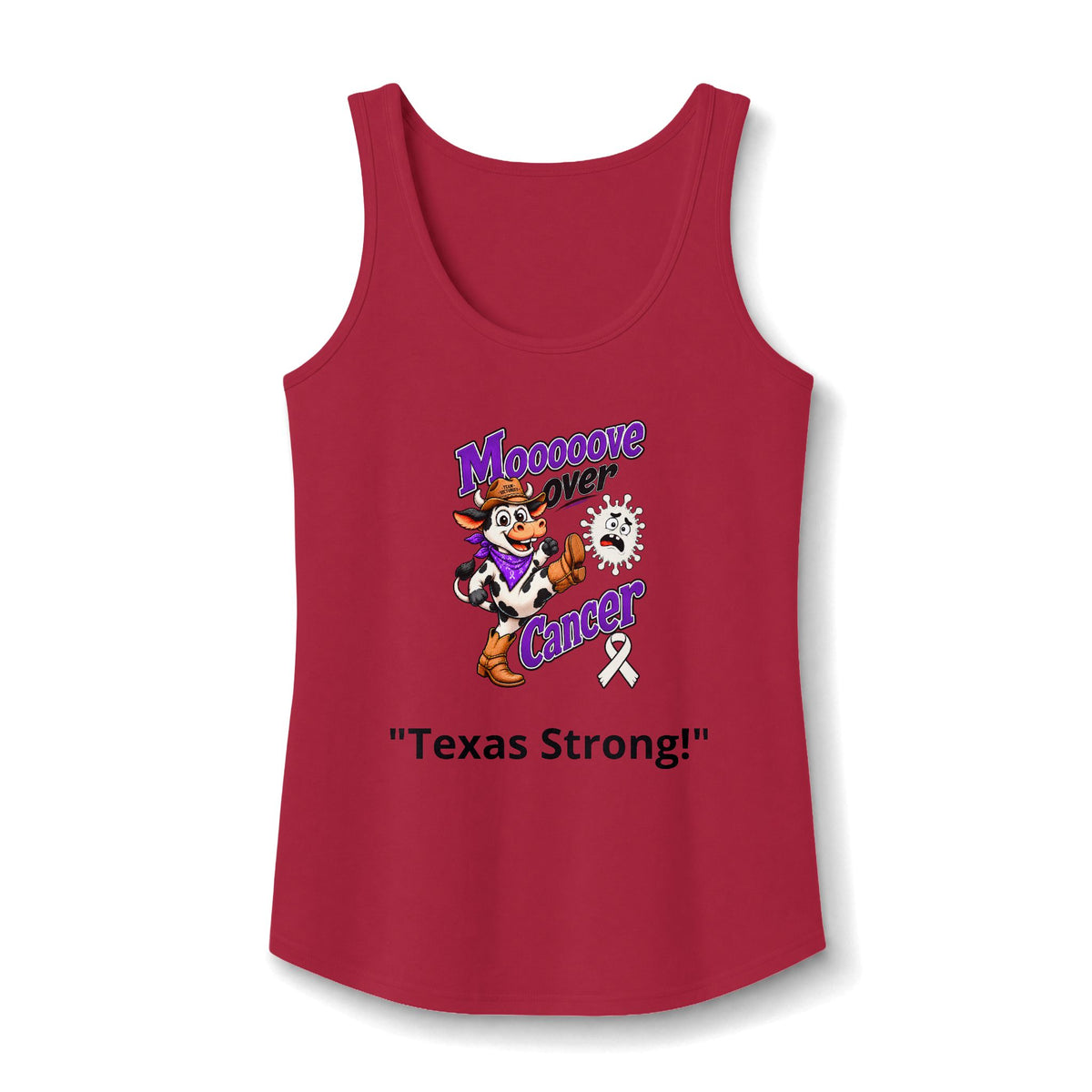 Red Moooove Over Cancer Texas Strong tank top with Lung Cancer awareness ribbon