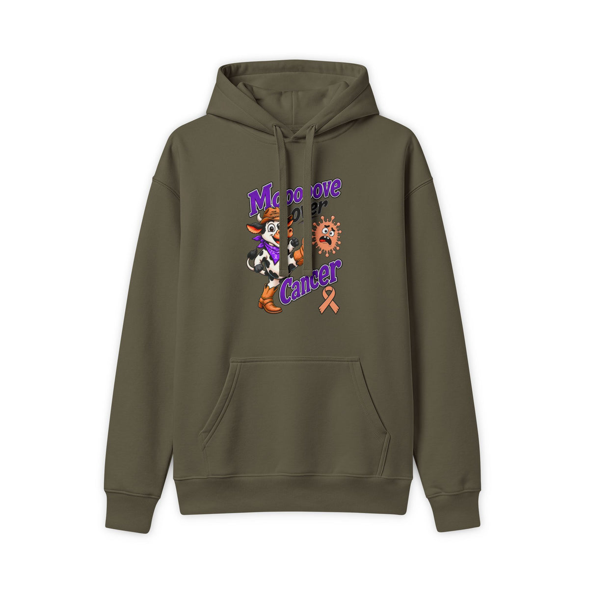 Dark Moooove Over Cancer pullover hoodie with Uterine Cancer awareness ribbon design