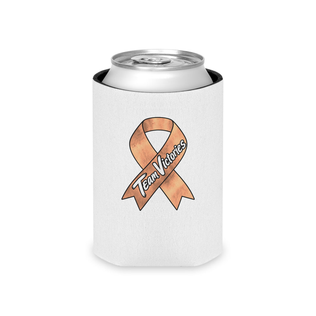 Team Victories ribbon can cooler wrapped around a beverage can